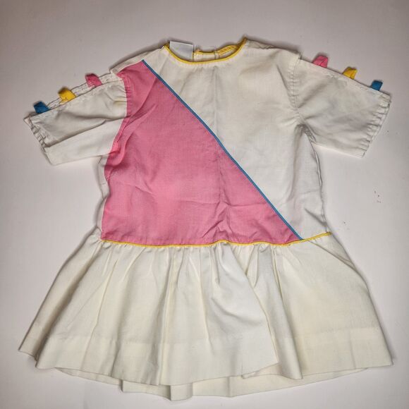 VTG 80s Precious Originals Colorblock Drop Waist dress Girls 12 Months Baby - Picture 1 of 7